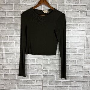 Alice + Olivia Air Charcoal Black Long Sleeve Crew Neck Crop Top Womens SMALL